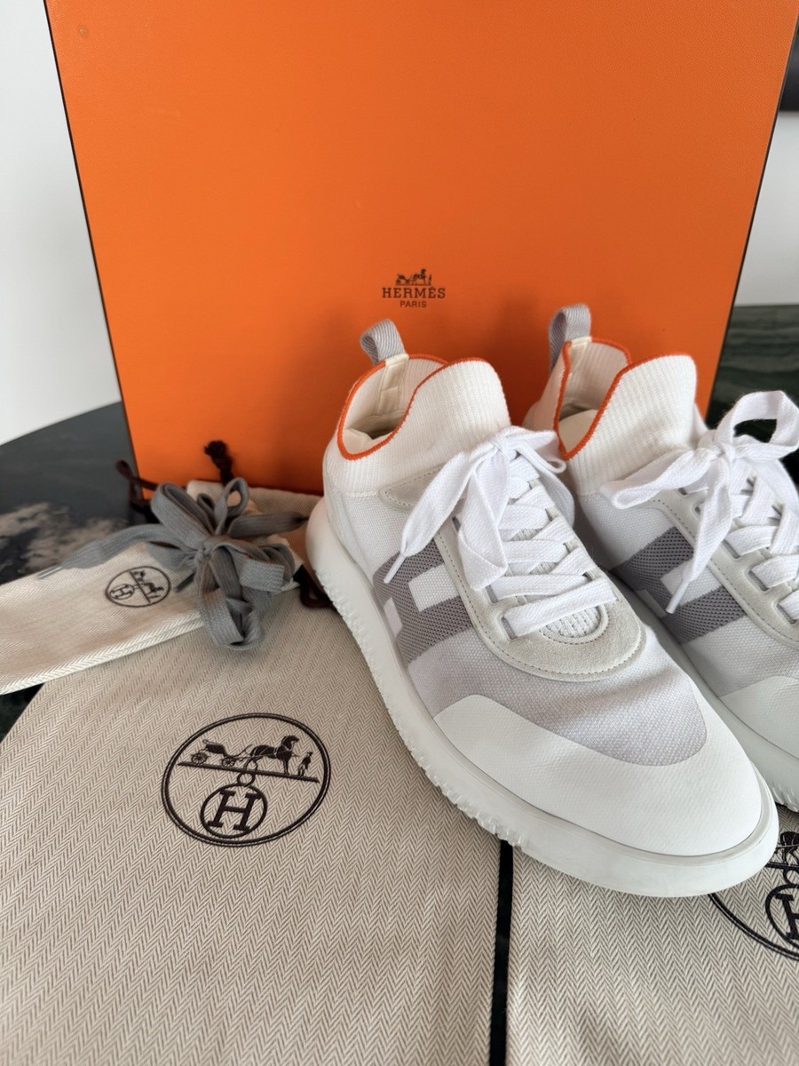 NEW Hermes Crew Velvet Goatskin Knit Blanc/Gris Sneakers 41 | eBay
