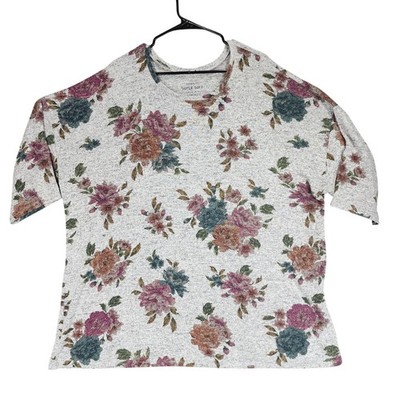 Torrid T Shirt Top 4 Super Soft Plush Knit Floral Gray Pink 54x30 Stretch Comfy