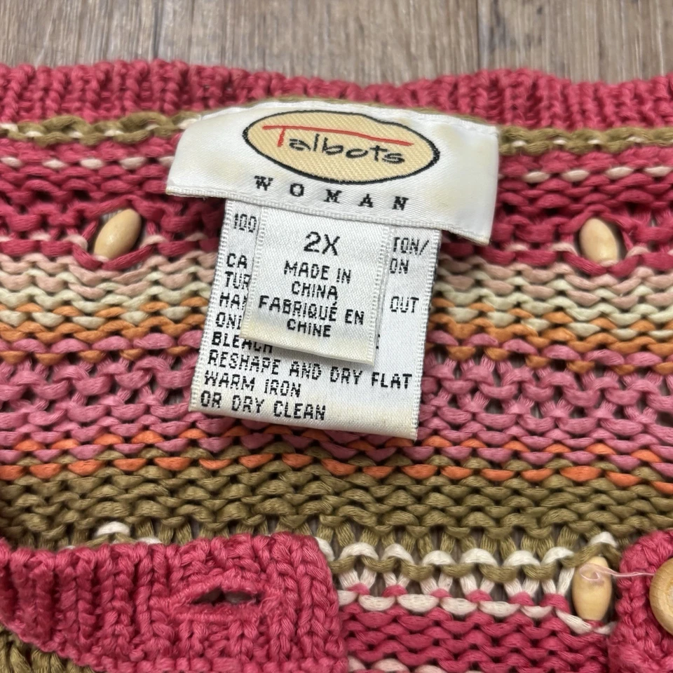 VTG Talbots Cardigan Sweater 2X Mercerized Cotton Beaded Barbie Cottagecore - Image 4 of 4