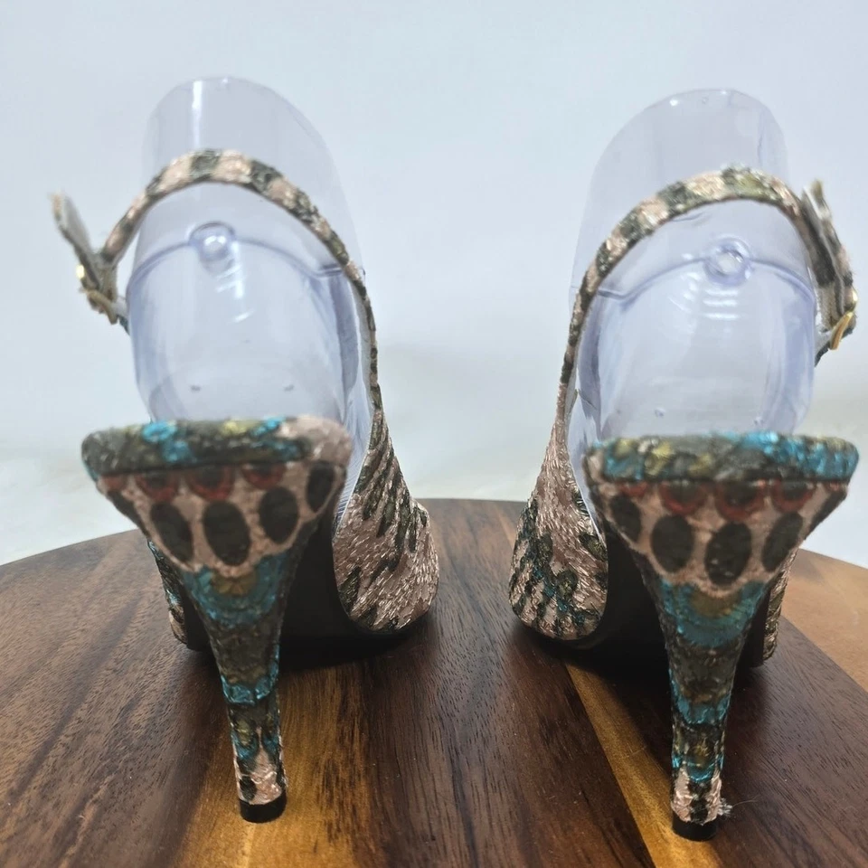 Impresionante Hermosa Tela Camelia Turquesa Marrón Tostado 4" Tacones 10M J. Renee' Foto 3 de 4