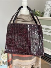 DKNYC Croc-Embossed Patent Shoulder Tote in D...