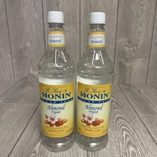 2x Monin Almond Sugar Free Premium Flavored Syrups 1 Liter Bottles Coffee Soda