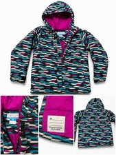 Columbia Girls' Waterproof Hooded Jacket with Geometric Pattern