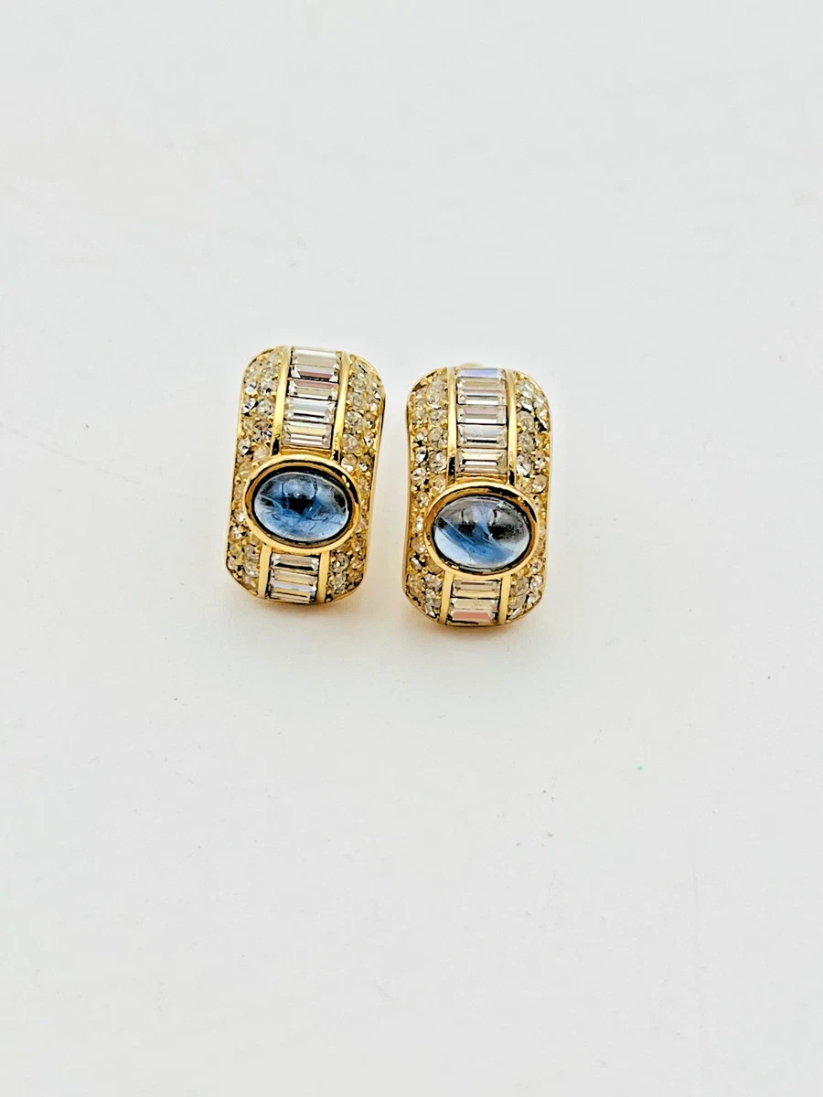 Boucles d'Oreilles Dormeuses Doré CZ Byzantin Perle Bleu Agate Vert Rétro ET9