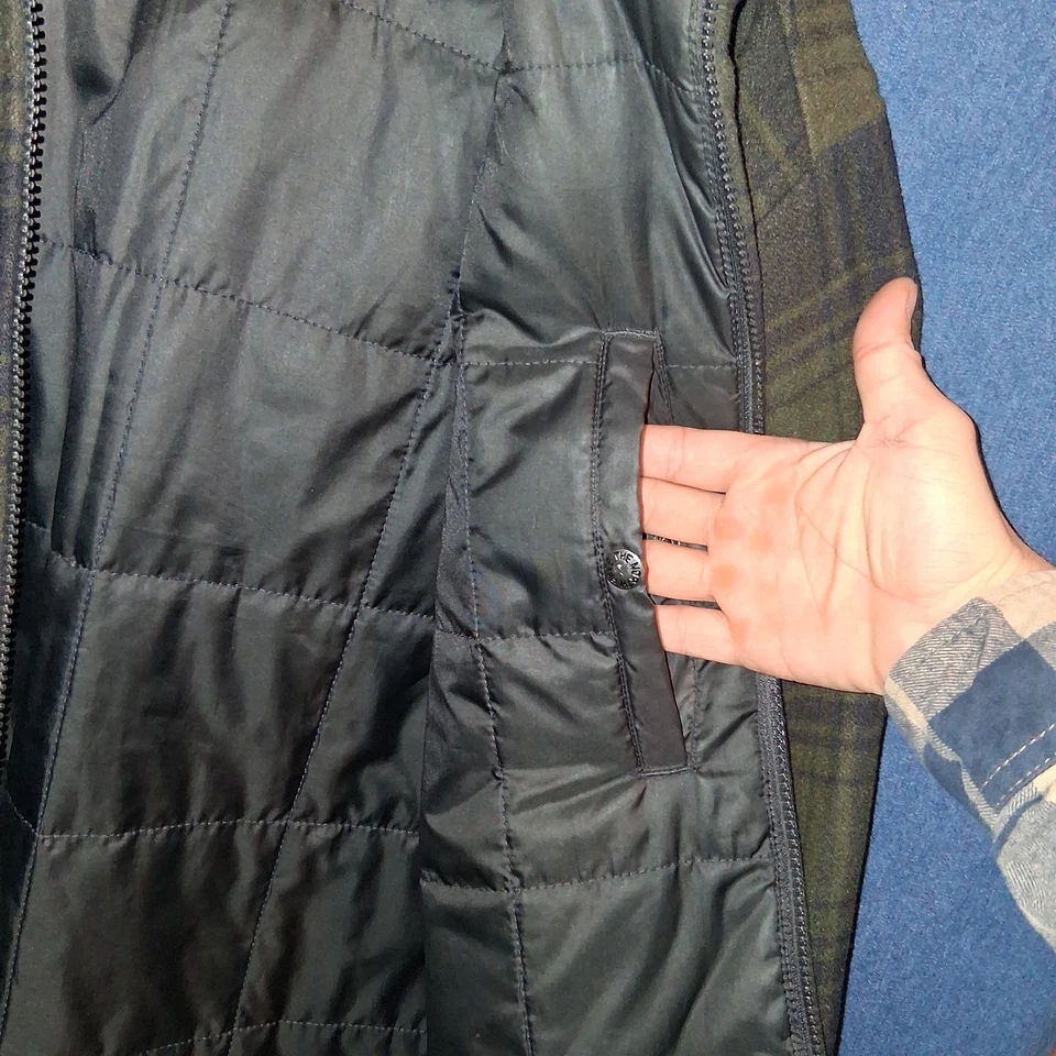 The North Face Jacket Men's LARGE Olive & Black Wool Plaid Coat Full-Zip Hiking - Image 3 of 4