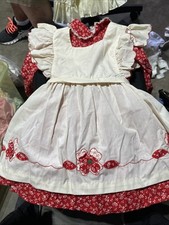 Vintage 1980s Fayette Girls Pinafore Apron Dress Red  White Size 6