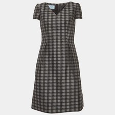 Prada Grey Checked Wool Blend Short Dress M