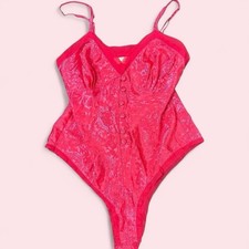 Vintage Gold Label Victoria's Secret Pink Floral One Piece Bodysuit Button M