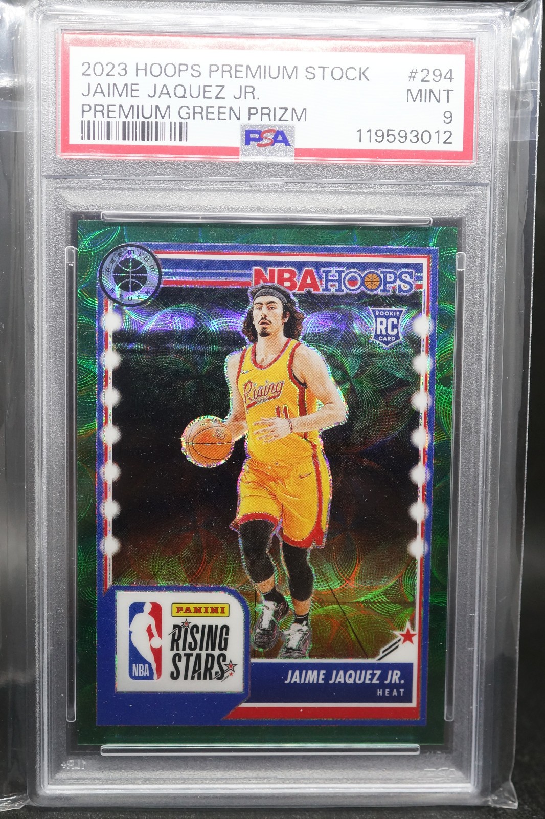 2023 Hoops Premium Stock Jaime Jaquez Jr Green Prizm 2/8 Rookie RC PSA 9 #294