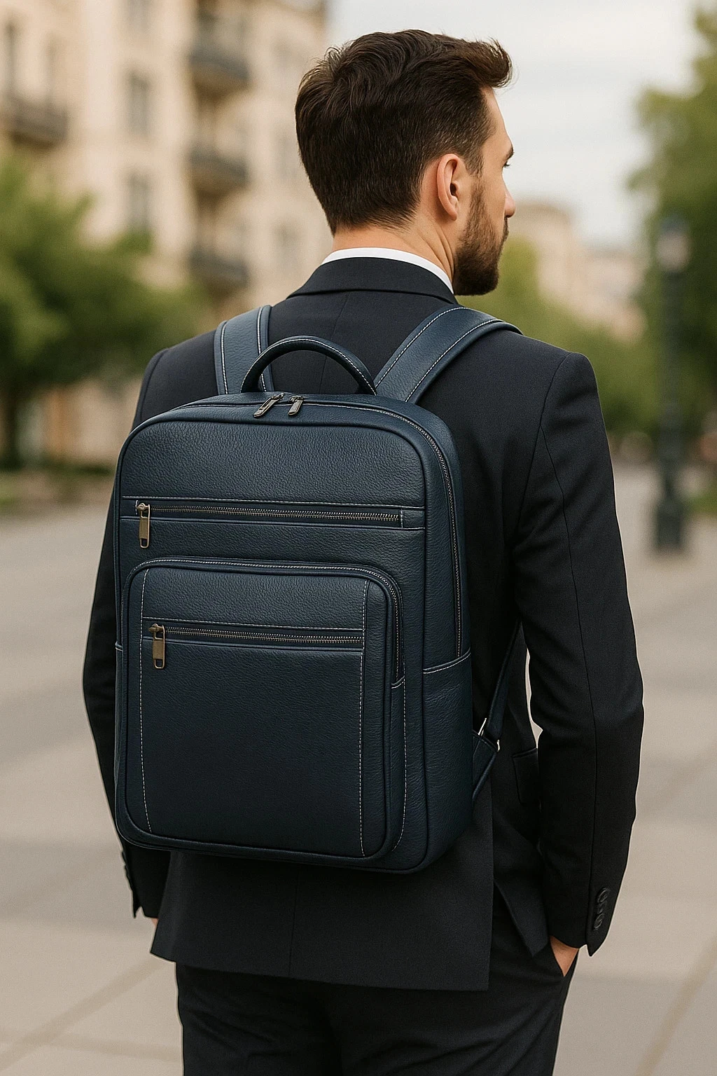 Handmade Leather Backpack Outer Pocket Fits 15.6" Laptop Professional Mens Bag
