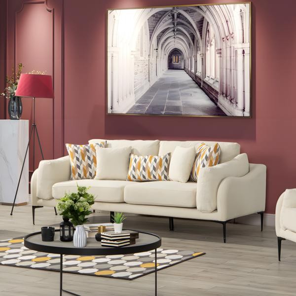 Dreisitzer Polstersofa Sofa Design 3 Sitzer Stoffsofa Beige Couch-image