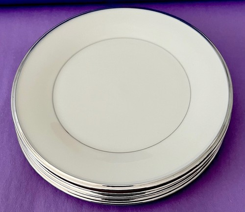 LENOX usa SOLITAIRE Platinum Trim Pattern 8" SALAD PLATES Set of 4