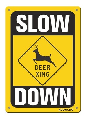 Slow Down - Deer Crossing Aluminum Metal Sign 16''X12'' Slow Down016 12''x16''
