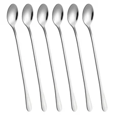 9 inch Long Handle Iced Tea Spoons Set of 6 18/8 Stainless Steel Ice Cream Sp...