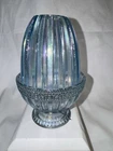 RARE Fenton Art Glass FAIRY LAMP Blue Iridescent Tulip Ribbed Pedestal 2 PIECE