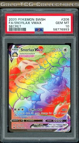 PSA 10 ⭐️ Pokemon Snorlax VMAX 206 Sword & Shield Rainbow Full Art Graded Card