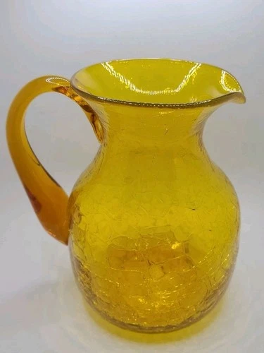 Blenko Glass 543 Pitcher Jonquil Crackle Amber No Chips Read Description 7.5"