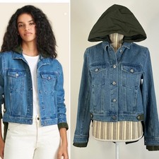 Veronica Beard Shani Waterfall Mixed Media Hooded Denim Jacket Size Small