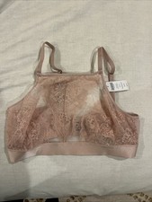 New NWT Soma Bralette Medium Breathtaking High Neck Adobe Rose Pink Lace sheer