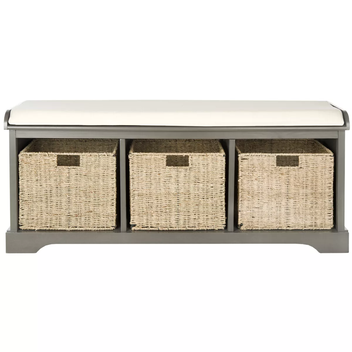 Grey wicker storage bench deals