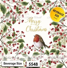 (5548) TWO Paper BEVERAGE / COCKTAIL Decoupage Art Craft Napkins Merry CHRISTMAS