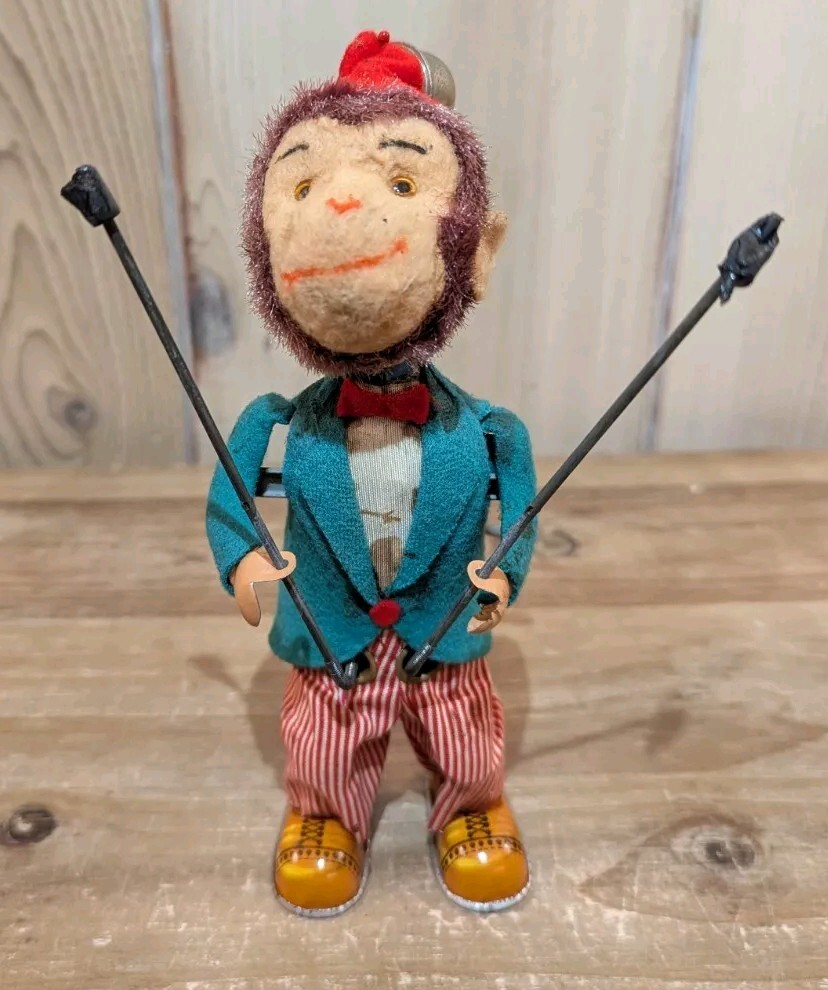 Vintage 1950's Mechanical Juggling Monkey Complete In Original Box