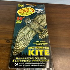 Vintage Gayla Kite Great Horned Owl 55in Wing Span Realistic Flapping Keel Guide
