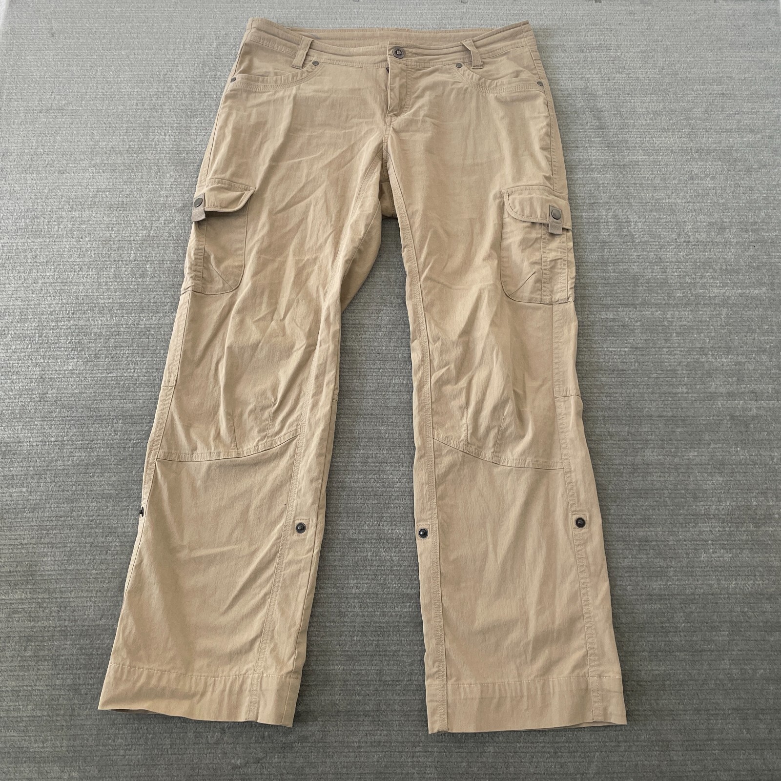 Kuhl Womens 12R Khaki Wide Leg Convertible Roll-Up Cargo Hiking Pants