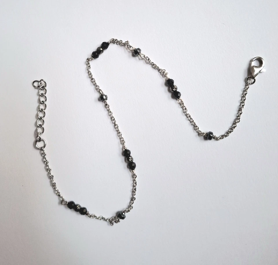 cavigliera argento 925 con spinello nero ematite e sfere di argento brunito - Immagine 3 di 4