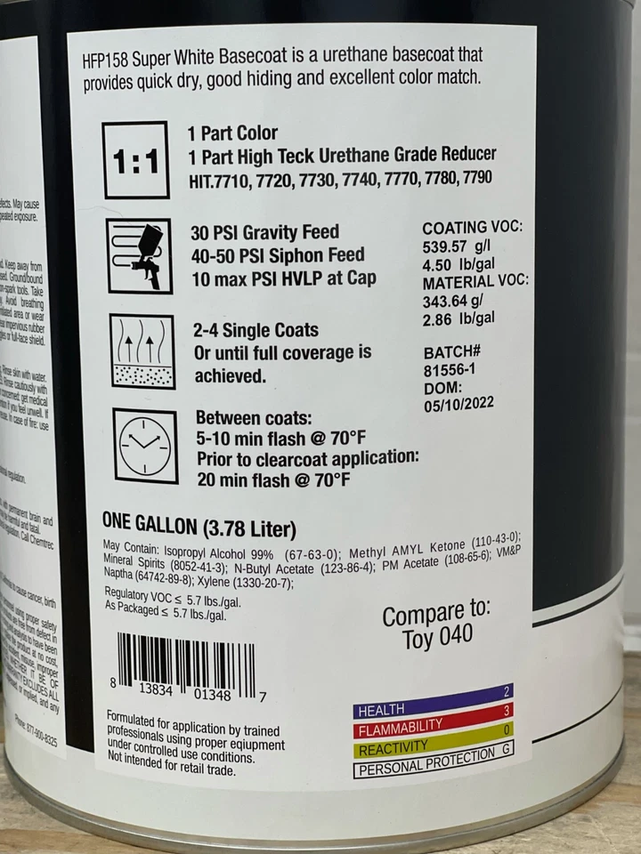 Toyota Code 040 Gallon Super White Basecoat paint with Gallon Clear Kit Foto 2 de 4