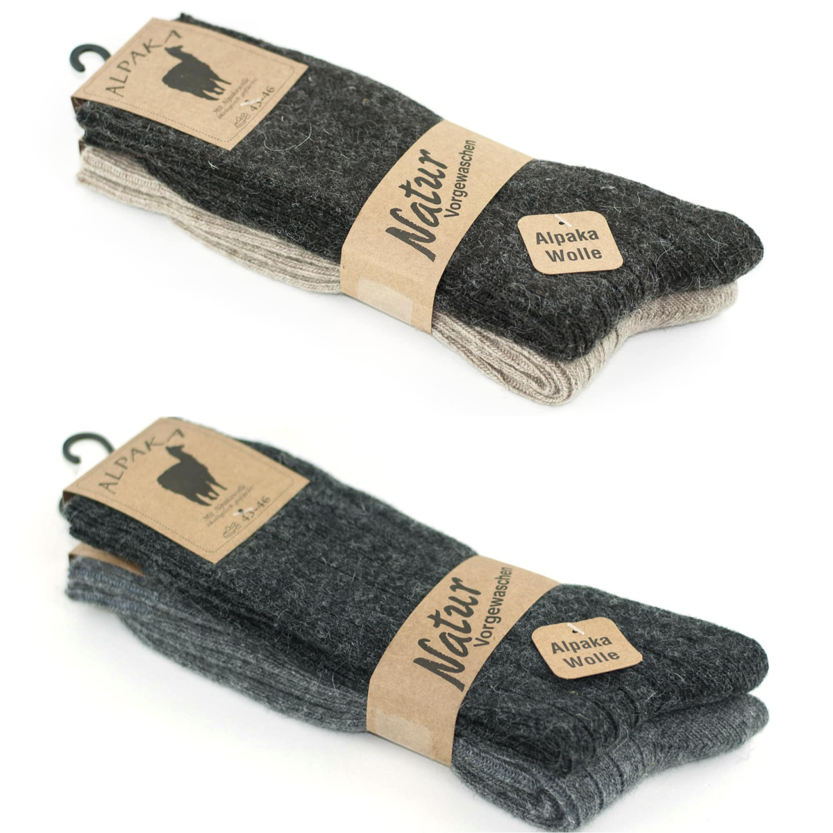 GoWith Calzini in lana di alpaca, extra spessi, confezione multipla da 2 paia per uomini e donne, calzini invernali in lana termica naturale, morbidi, caldi, accoglienti, grosse, marroni, beige