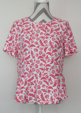 NEW Banana Republic 3422 Top Pink/White Floral Short Slv Ruffle Blouse Women S
