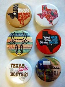 For backpacks & Jackets 1.5" TEXAS Pride Set #1  6-pk Novelty Buttons/Pins