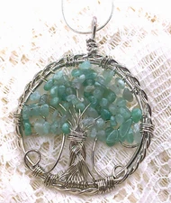 Beautiful! Silver-tone Wire Wrapped GREEN FLOURITE TREE of LIFE Pendant #32