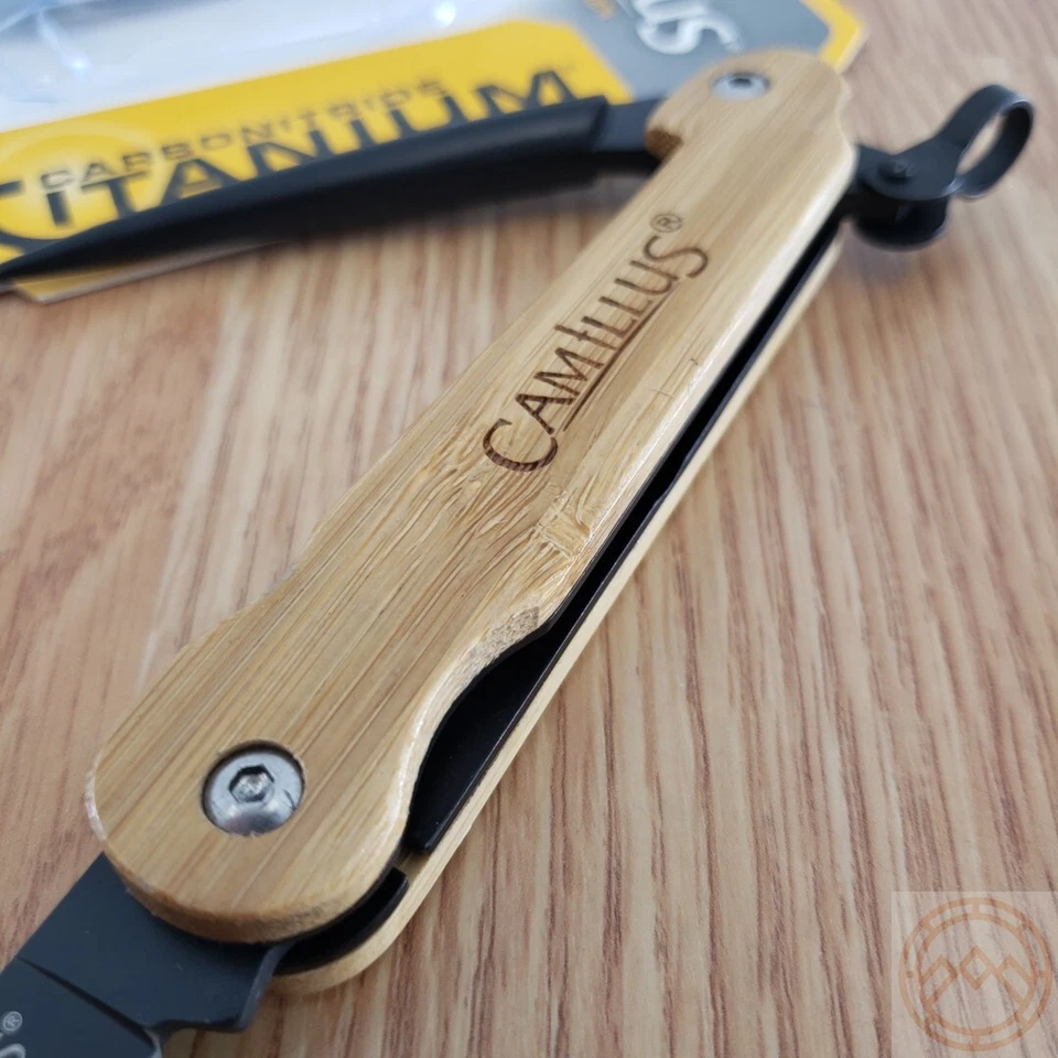 Cuchillo Plegable Camillus Marlin Spike Linerlock AUS-8 Hoja de Acero Mango de Bambú Foto 4 de 4