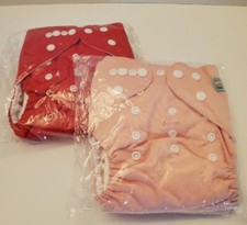 New ALVABABY Cloth Diapers Adjustable Washable 2 Diapers, 4 Inserts Pink Red