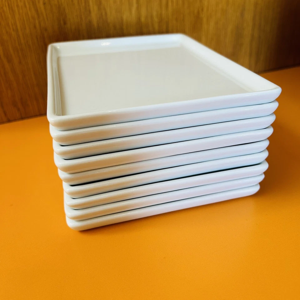 Set of 9 CB2 Cuatro White Rectangle Plates Dishes Vanity Trays - Image 3 of 4