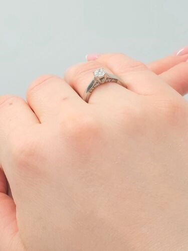 18ct White Gold 1/2 Carat Diamond Solitaire Ladies Ring Shoulder Feature Size J - Picture 10 of 11