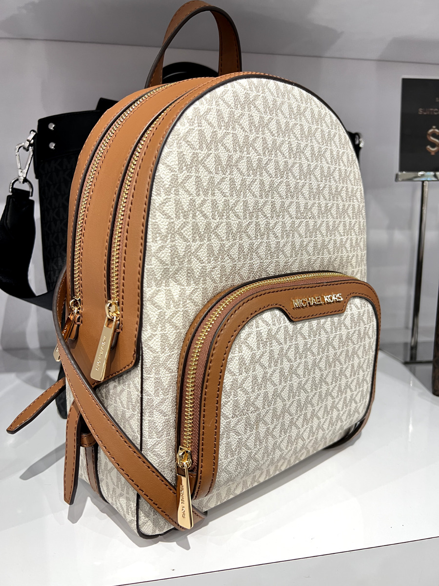 Michael Kors Bags | Michael Kors Jaycee Medium Backpack Vanilla | Color: Brown/White | Size: Os | Pursehub's Closet