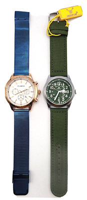 LOT of 2 NEW EXUC Watches Deerfun w Tag and Green Face and Cuena Blue Metal