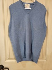 Vintage Lord Jeff Mens 70s 100 Lambswool Sweater Vest Sz L Made In USA Blue
