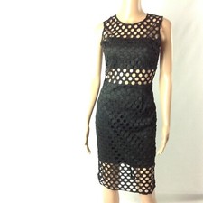 Missguided Women Sleeveless Black Dress Size 2 Perforated Holed Sheath 