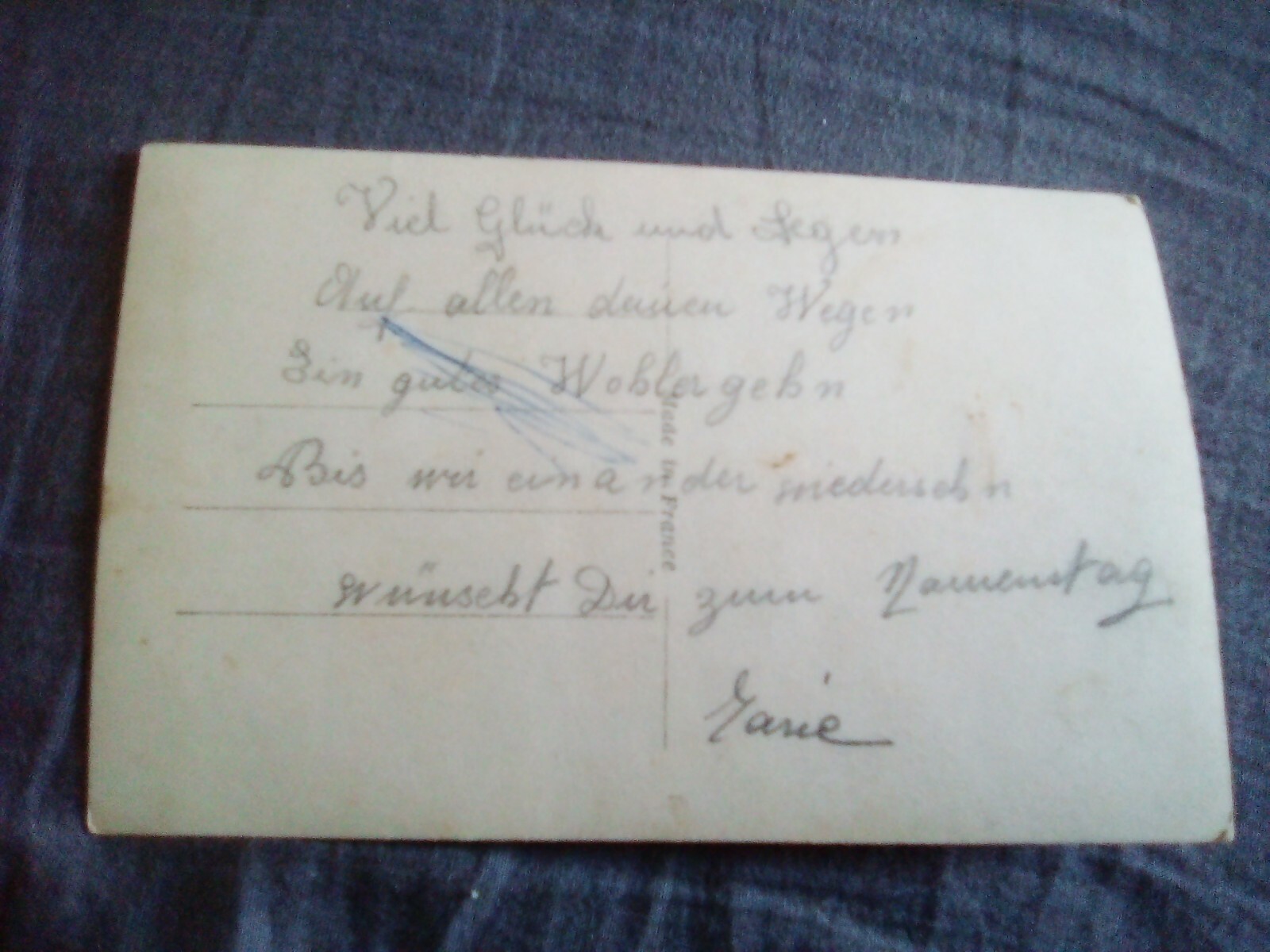 Old postcard happy holiday couple print pink