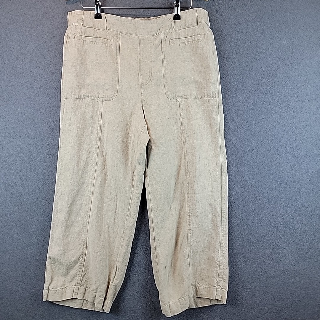 Orvis Cropped Pant Womens 14 Beige 100% Linen Pockets Straight Leg