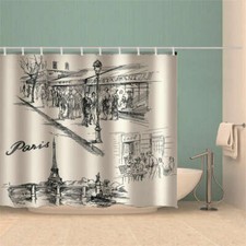 Grey Ink Street River 3D Shower Curtain Waterproof Fabric Bathroom Decoration