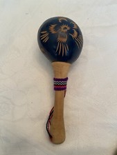 Vintage SINGLE BLUE HAND CARVED MARACA