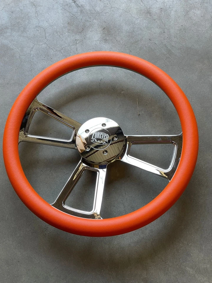 Volante semi camión cromado de 18 pulgadas con empuñadura de vinilo naranja - 5 orificios Foto 4 de 4