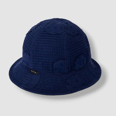 $125 Paul Smith Men's Blue Tonal Polka Dot Cotton Waffle Knit Bucket Hat Size L