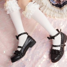 1 Paire Femme Lolita Fille Long Chaussettes Coton Mélange Lacets Ruche Noeud Bas
