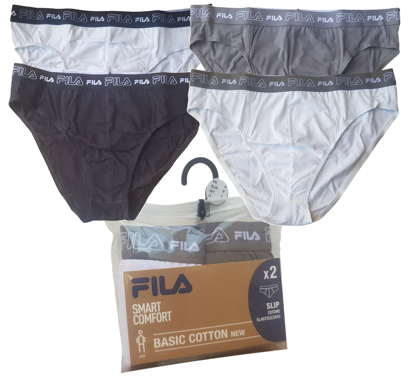 Slip Uomo 2 pezzi bipack cotone Basic Smart Comfort elastico esterno FILA F6595
